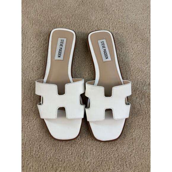 Women’s Steve Madden Hadyn White Leather Slip On Slides Size 6 Excellent! - Picture 1 of 3